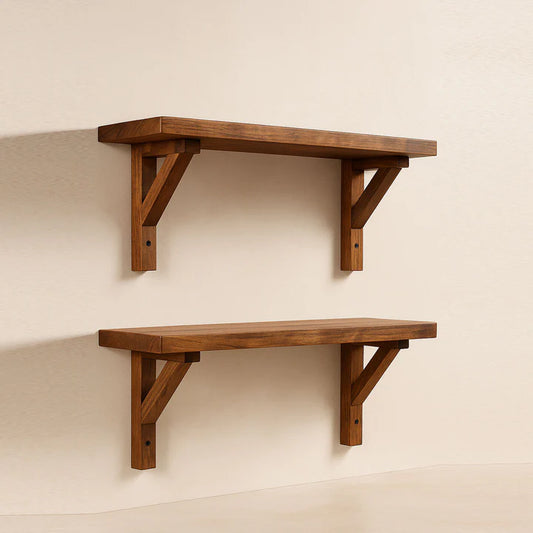 Modern Lightweight Wooden Floating Wall Shelf Set – 2 Tier Decorative Storage Shelves