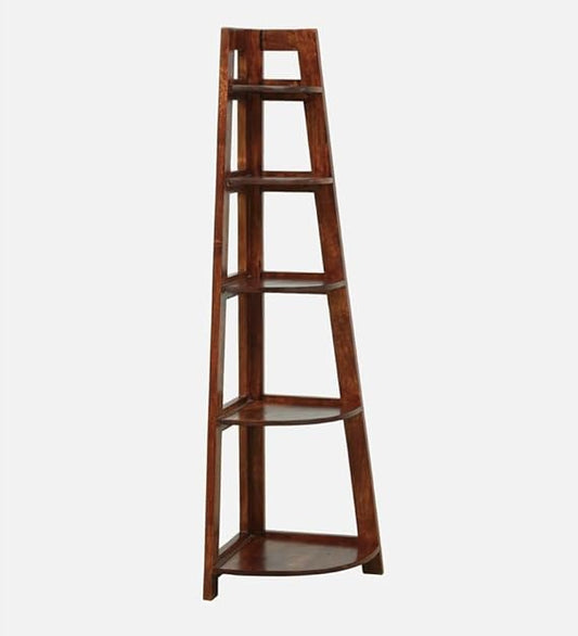 Solid Wood Corner Ladder Shelf | 5-Tier Display Storage Rack