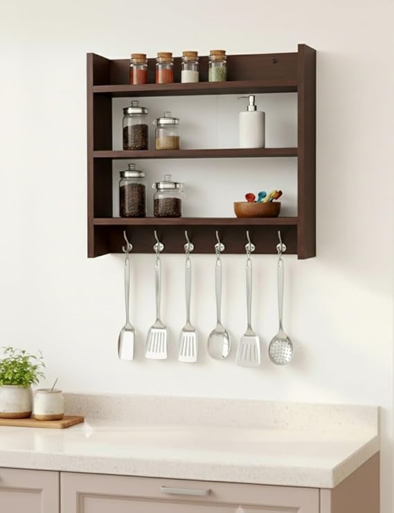 Wall Mounted Kitchen Storage Shelf | Wooden Spice Rack Organizer
