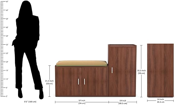 Modern Wooden Shoe Rack with Seat & Storage Cabinet