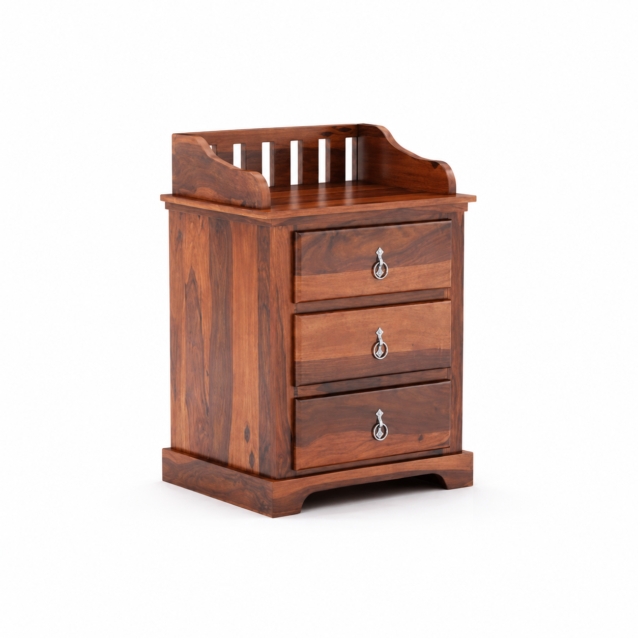 Woodzest 3-Drawer Wooden Bedside Table – Sheesham Finish