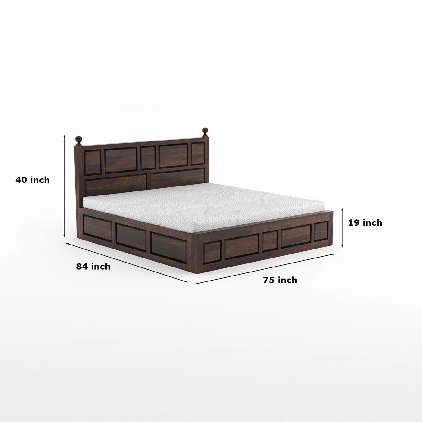Solid Sheesham Wood King Size Bed with Storage for Bedroom