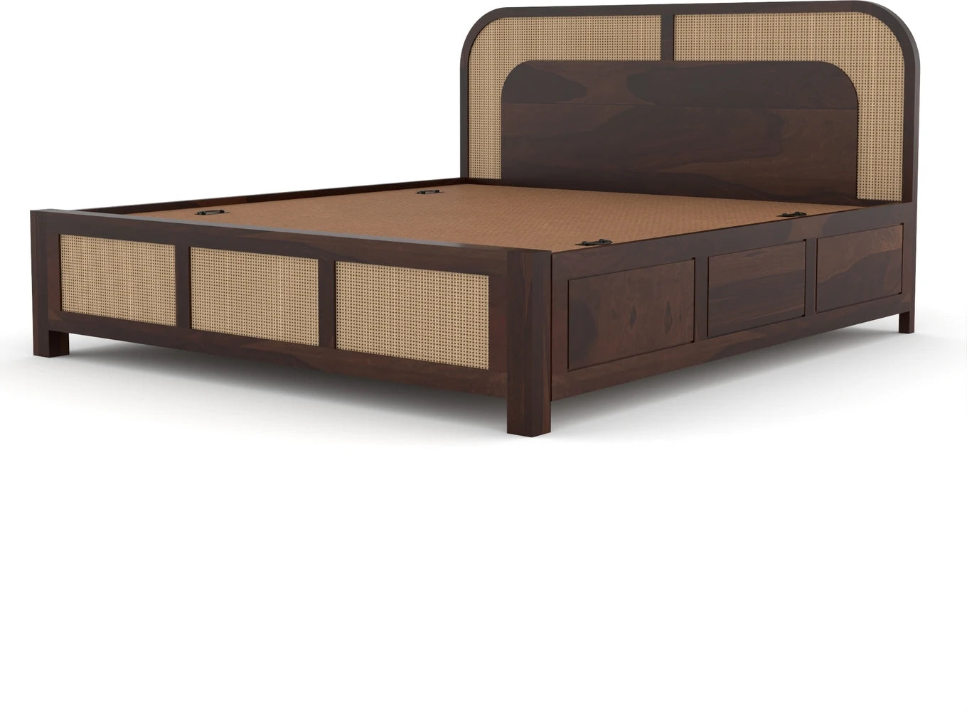Solid Sheesham Wood Cane King Size Bed with Storage for Bedroom