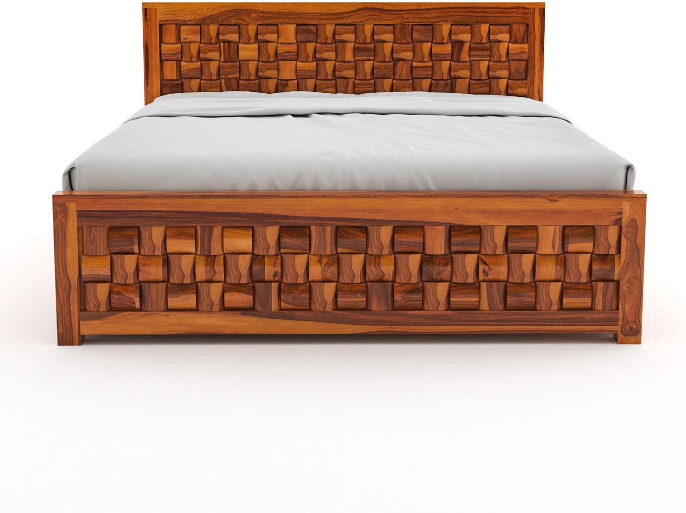 Solid Sheesham Wood King Size Bed with Storage for Modern Bedroom