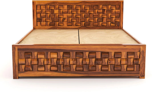 Solid Sheesham Wood King Size Bed with Storage for Modern Bedroom
