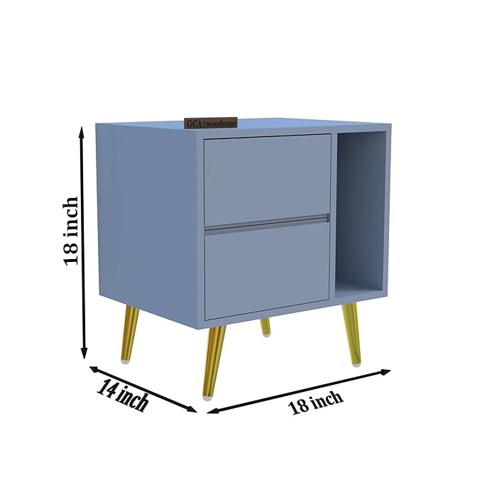 Woodzest Modern Bedside Table with 2 Drawers & Open Shelf | Grey Nightstand