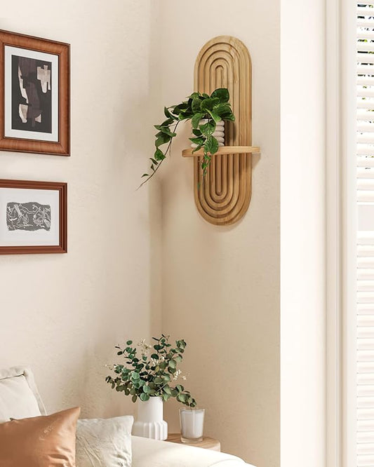 WOODZEST Modern Natural Wood Floating Wall Shelf for Home Decor
