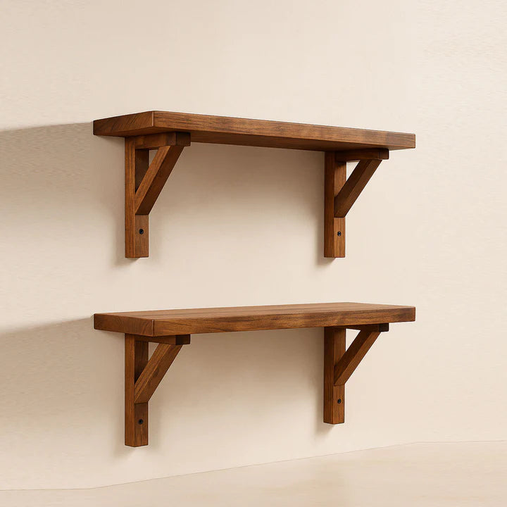 Modern Lightweight Wooden Floating Wall Shelf Set – 2 Tier Decorative Storage Shelves