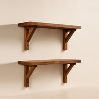 Modern Lightweight Wooden Floating Wall Shelf Set – 2 Tier Decorative Storage Shelves
