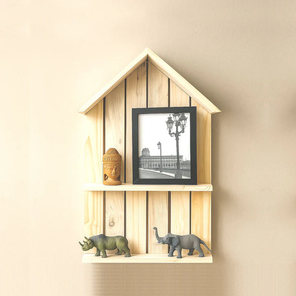 Modern Lightweight Wooden House-Shaped Wall Shelf – Decorative Floating Storage Shelf