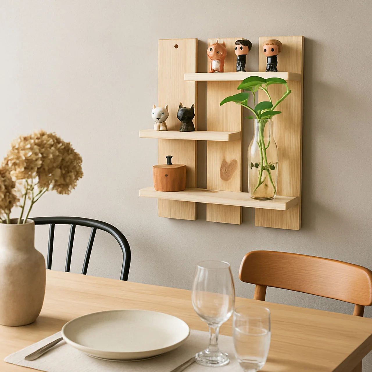 Modern Lightweight Wooden Wall Shelf – Decorative Multi-Level Floating Storage Rack