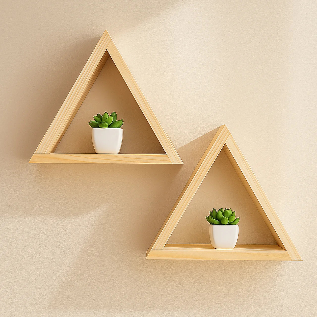 Modern Lightweight Wooden Triangle Wall Shelf Set – Geometric Floating Display Shelves