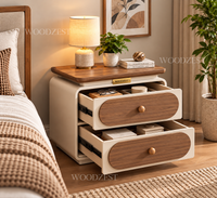 Modern Cream & Walnut 2 Drawer Bedside Table