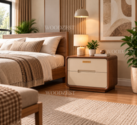 Modern Walnut & Cream 2 Drawer Bedside Table