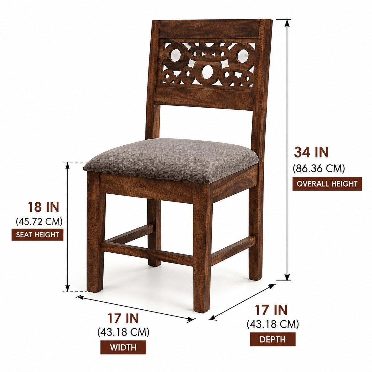 4 Seater Dark Brown Dining Table Set with Carved Back Chairs