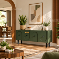 Olive Green 4 Door Wooden Sideboard Cabinet with Arched Design