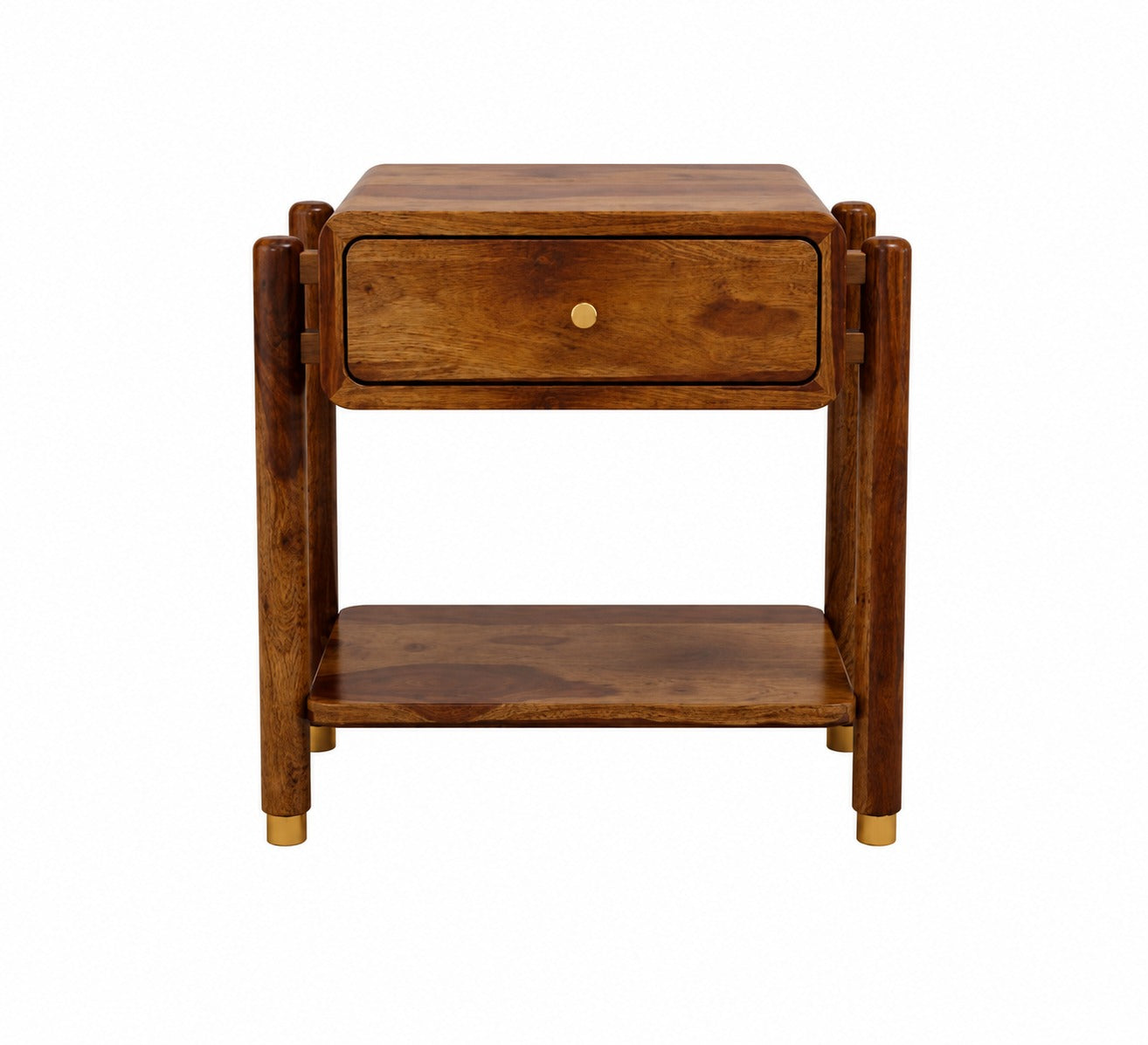 Modern Walnut Wooden Bedside Table – 1 Drawer Nightstand with Open Storage Shelf