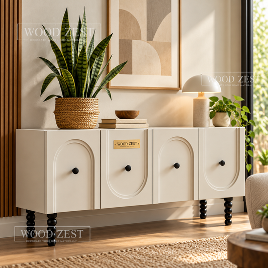 Cream 4 Door Wooden Sideboard Cabinet with Arched Door Design
