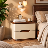 Cream & Walnut 2 Drawer Wooden Bedside Table with Modern Design
