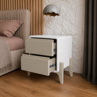 Modern White Bedside Table with Grey Drawers & Curved Legs