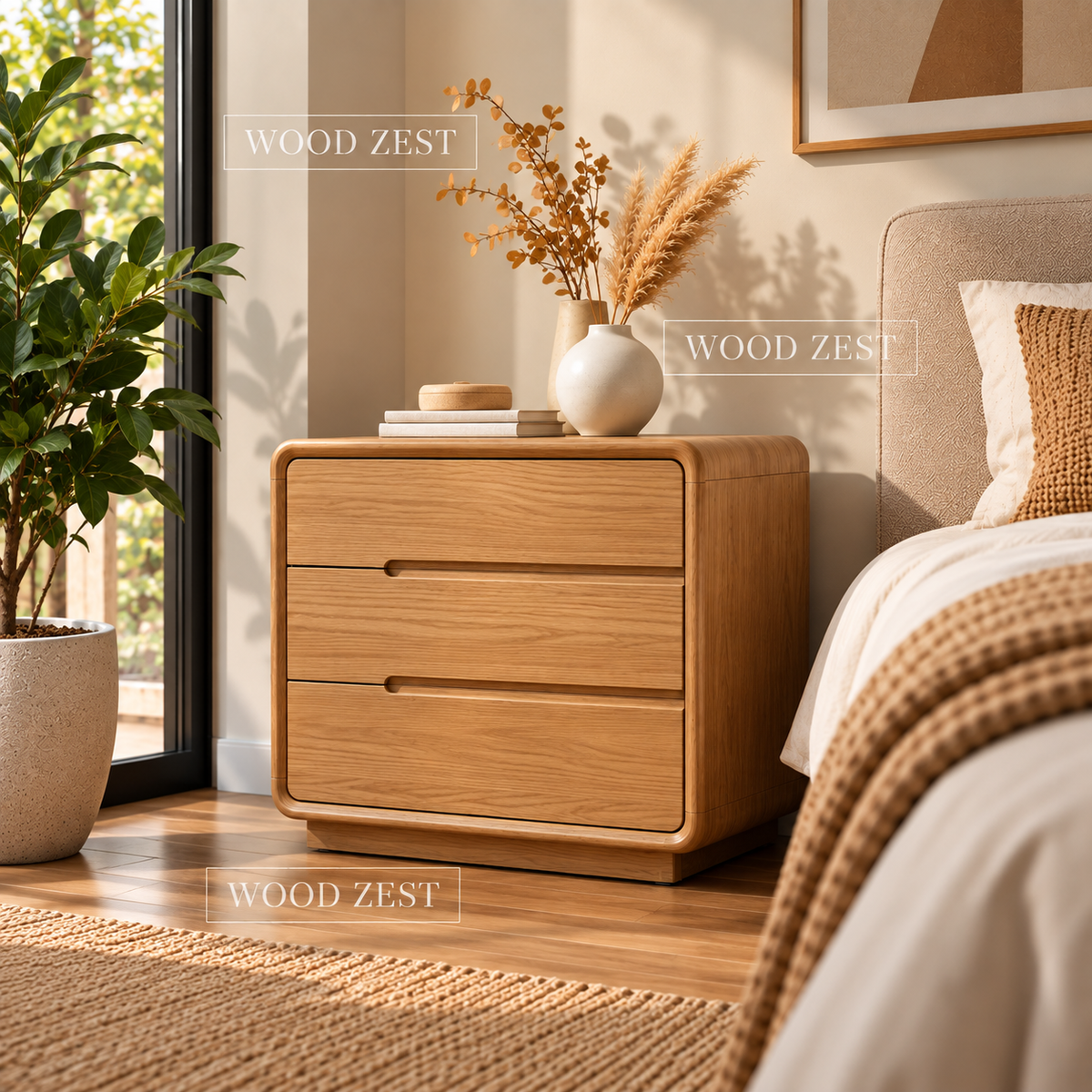 Natural Oak 3 Drawer Wooden Chest of Drawers for Bedroom