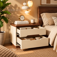 Cream & Walnut 2 Drawer Wooden Bedside Table with Modern Design