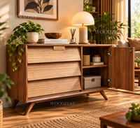 Mid-Century Wooden Sideboard with 3 Drawers & 1 Door