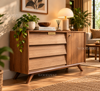 Mid-Century Wooden Sideboard with 3 Drawers & 1 Door