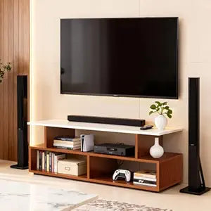 Modern Wooden TV Unit with Open Storage & Shelves