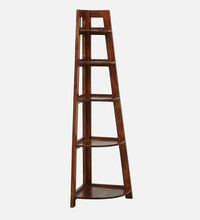 Solid Wood Corner Ladder Shelf | 5-Tier Display Storage Rack