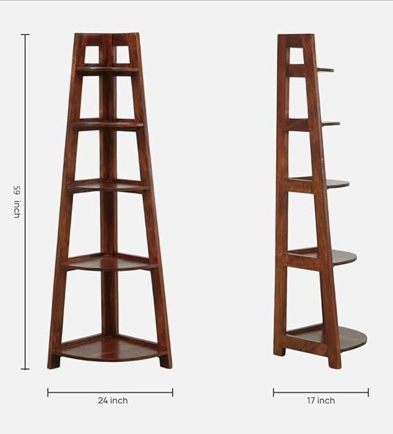 Solid Wood Corner Ladder Shelf | 5-Tier Display Storage Rack