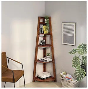 Solid Wood Corner Ladder Shelf | 5-Tier Display Storage Rack