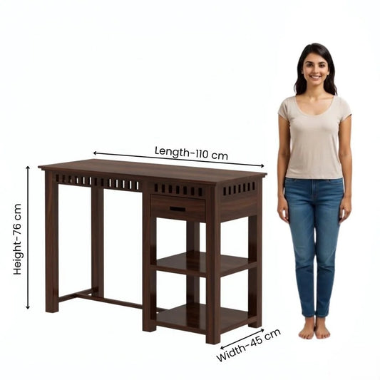Sheesham Wood Study Desk with Drawer & Open Storage