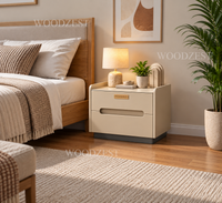 Modern Beige 2 Drawer Bedside Table with Recessed Handle