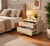Modern Beige 2 Drawer Bedside Table with Recessed Handle
