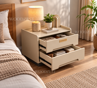 Modern Beige 2 Drawer Bedside Table with Recessed Handle