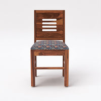 4 Seater Brown Dining Table Set with Patterned Cushioned Chairs