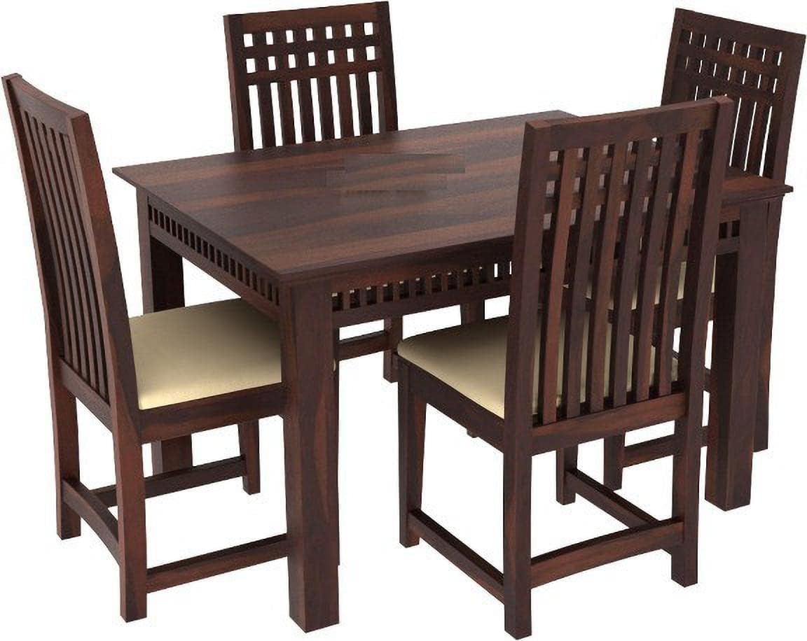 4 Seater Dining Table with Cushioned Chairs | Dark Walnut Finish