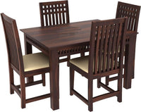 4 Seater Dining Table with Cushioned Chairs | Dark Walnut Finish
