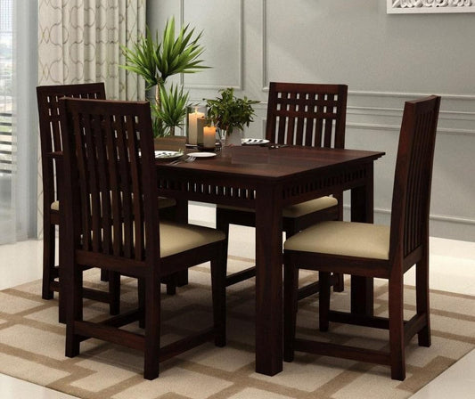 4 Seater Dining Table with Cushioned Chairs | Dark Walnut Finish