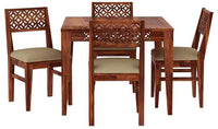 4 Seater Wooden Dining Table with Lattice Back Chairs | Honey Finish