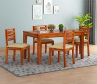 4 Seater Wooden Dining Table with Cushioned Chairs | Natural Wood Finish
