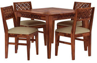 4 Seater Wooden Dining Table with Lattice Back Chairs | Honey Finish