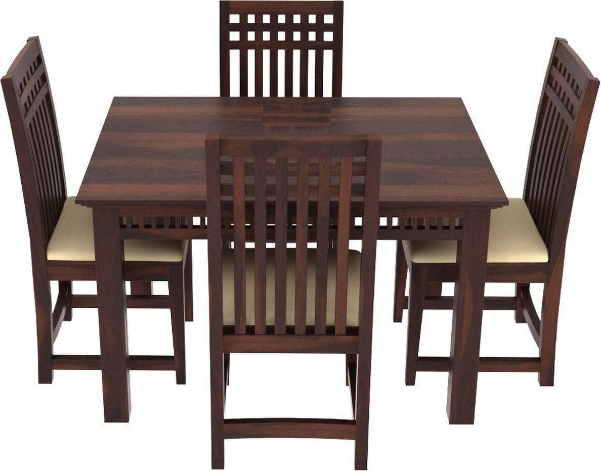 4 Seater Dining Table with Cushioned Chairs | Dark Walnut Finish