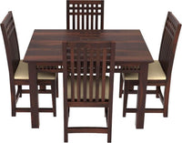 4 Seater Dining Table with Cushioned Chairs | Dark Walnut Finish