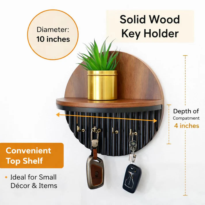 Wooden Wall Key Holder with Shelf