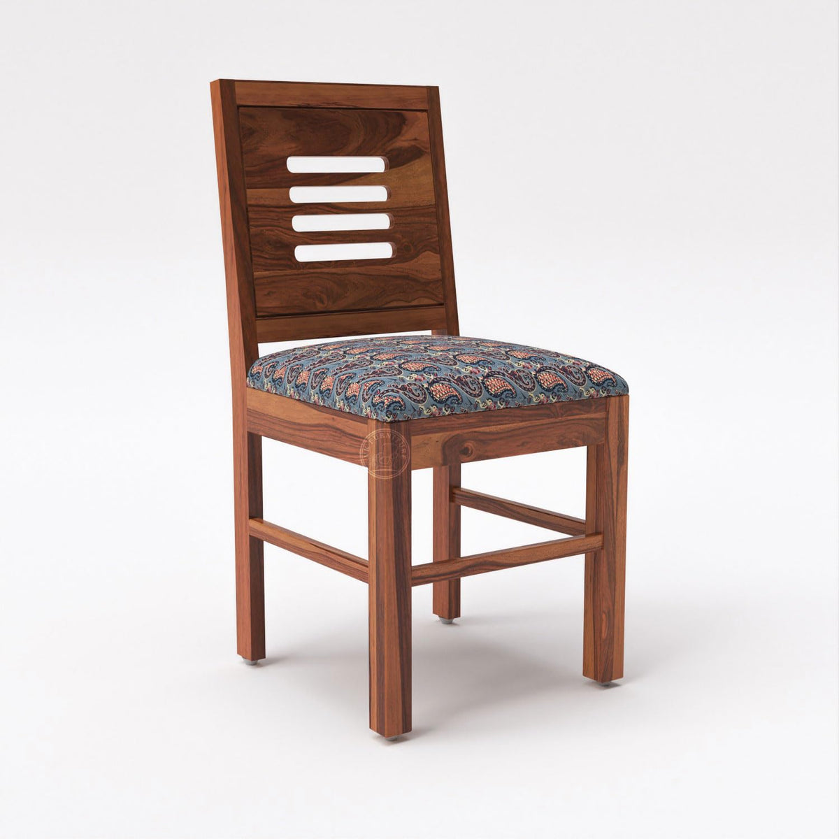 4 Seater Brown Dining Table Set with Patterned Cushioned Chairs
