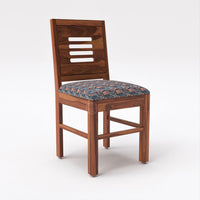 4 Seater Brown Dining Table Set with Patterned Cushioned Chairs