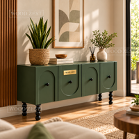 Olive Green 4 Door Wooden Sideboard Cabinet with Arched Design
