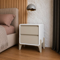 Modern White Bedside Table with Grey Drawers & Curved Legs